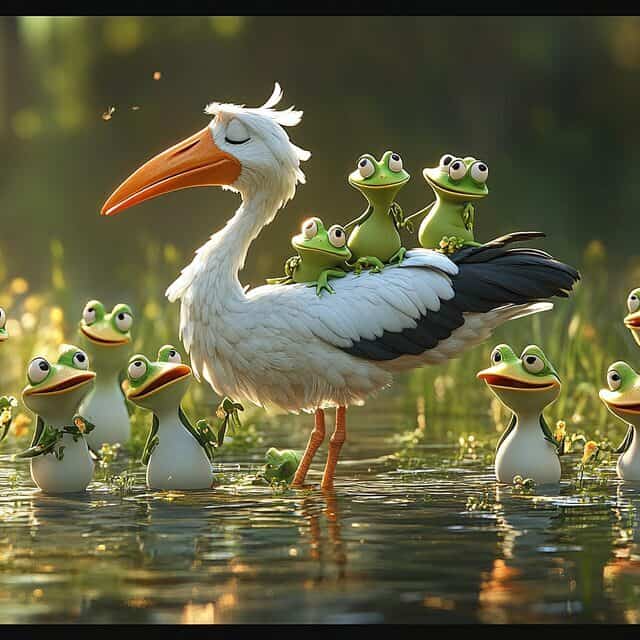 Stork with frogs - it works!