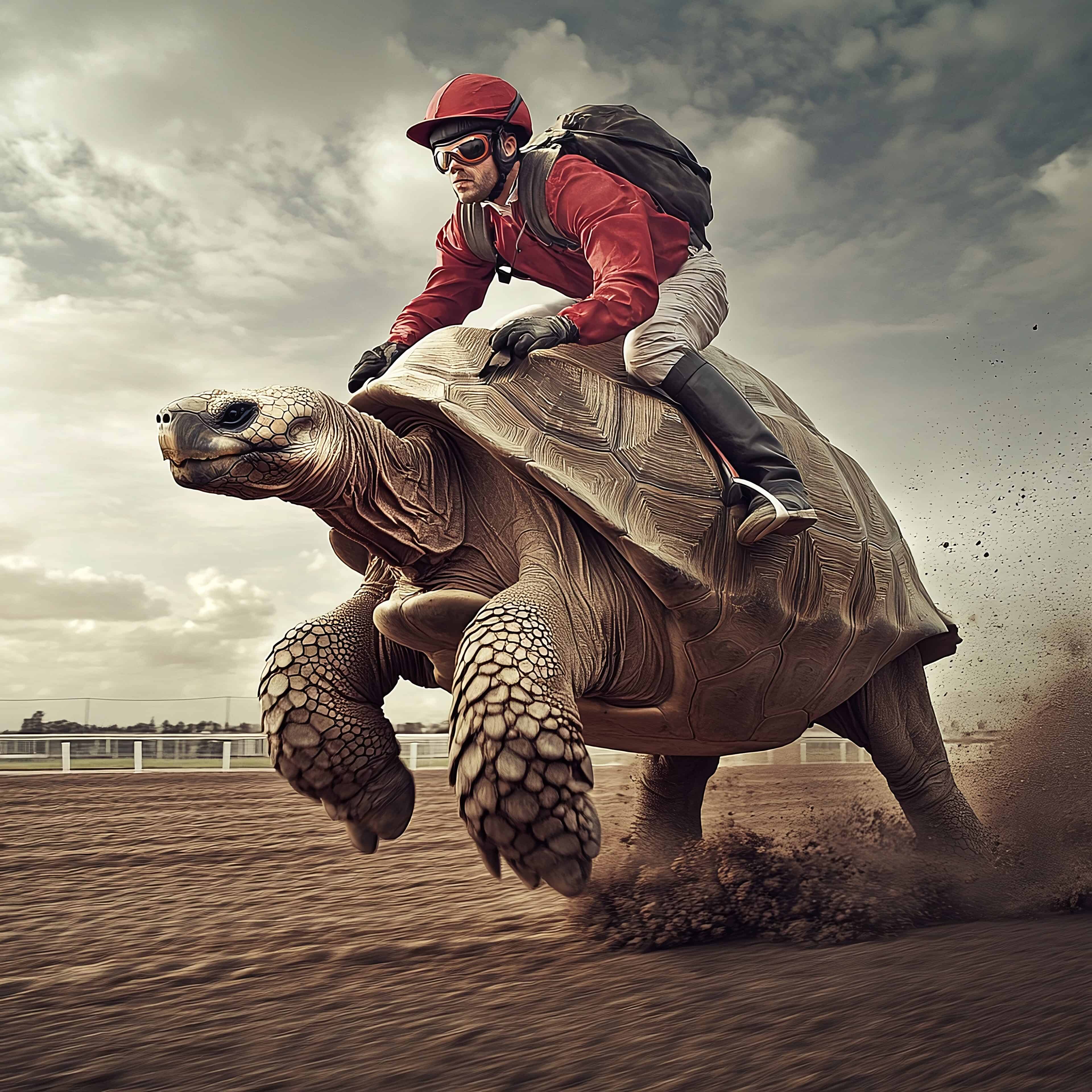 Steve und seine Schildkröte hinterließen eine Staubwolke, die noch lange nach dem Rennen in der Luft hing.