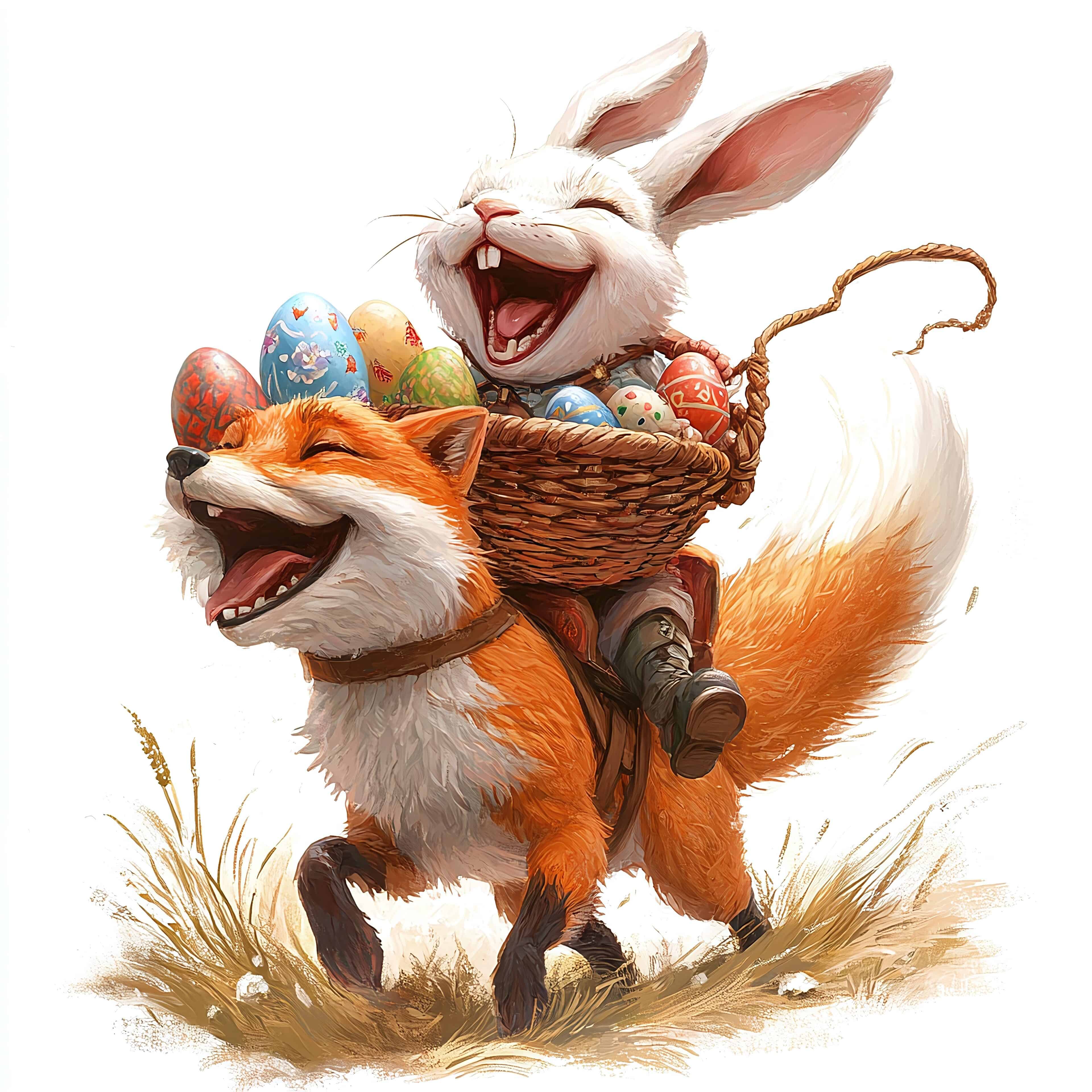 Let's hope the fox gets enough of the chicken eggs to eat so that the Easter Bunny continues to be spared.