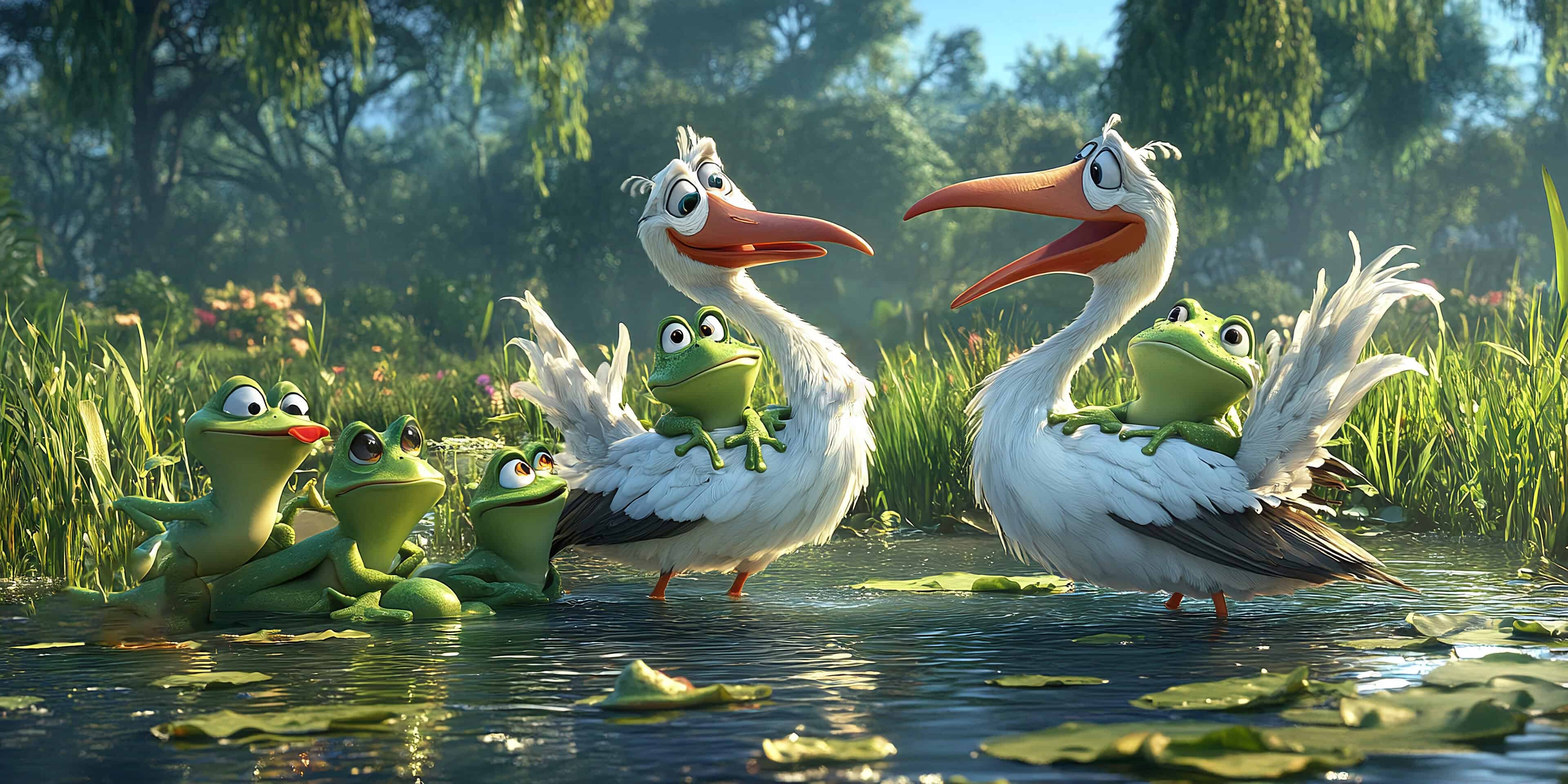 Storks and frogs peacefully united